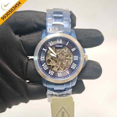 Fossil Skeleton Blue Steel Roman Marker Blue Dial Swiss Automatic Watch
