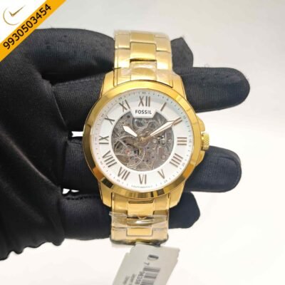 Fossil Skeleton Roman Marker Gold White Dial Swiss Automatic Watch