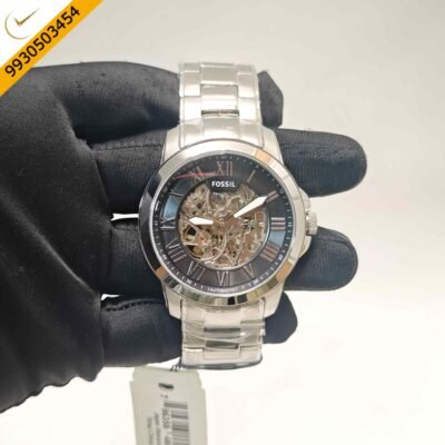 Fossil Skeleton Roman Marker Steel Black Dial Swiss Automatic Watch