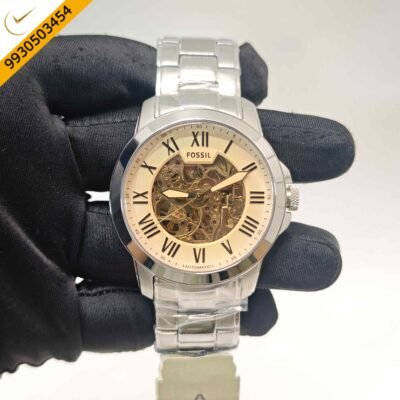 Fossil Skeleton Roman Marker Steel Cream Dial Swiss Automatic Watch