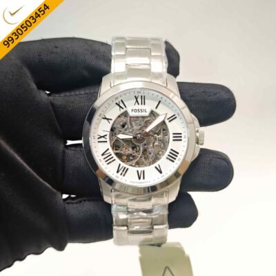 Fossil Skeleton Roman Marker Steel White Dial Swiss Automatic Watch