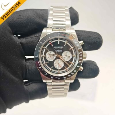 Longines Conquest White Chronograph Steel Black Dial Open Back Swiss Quartz Watch