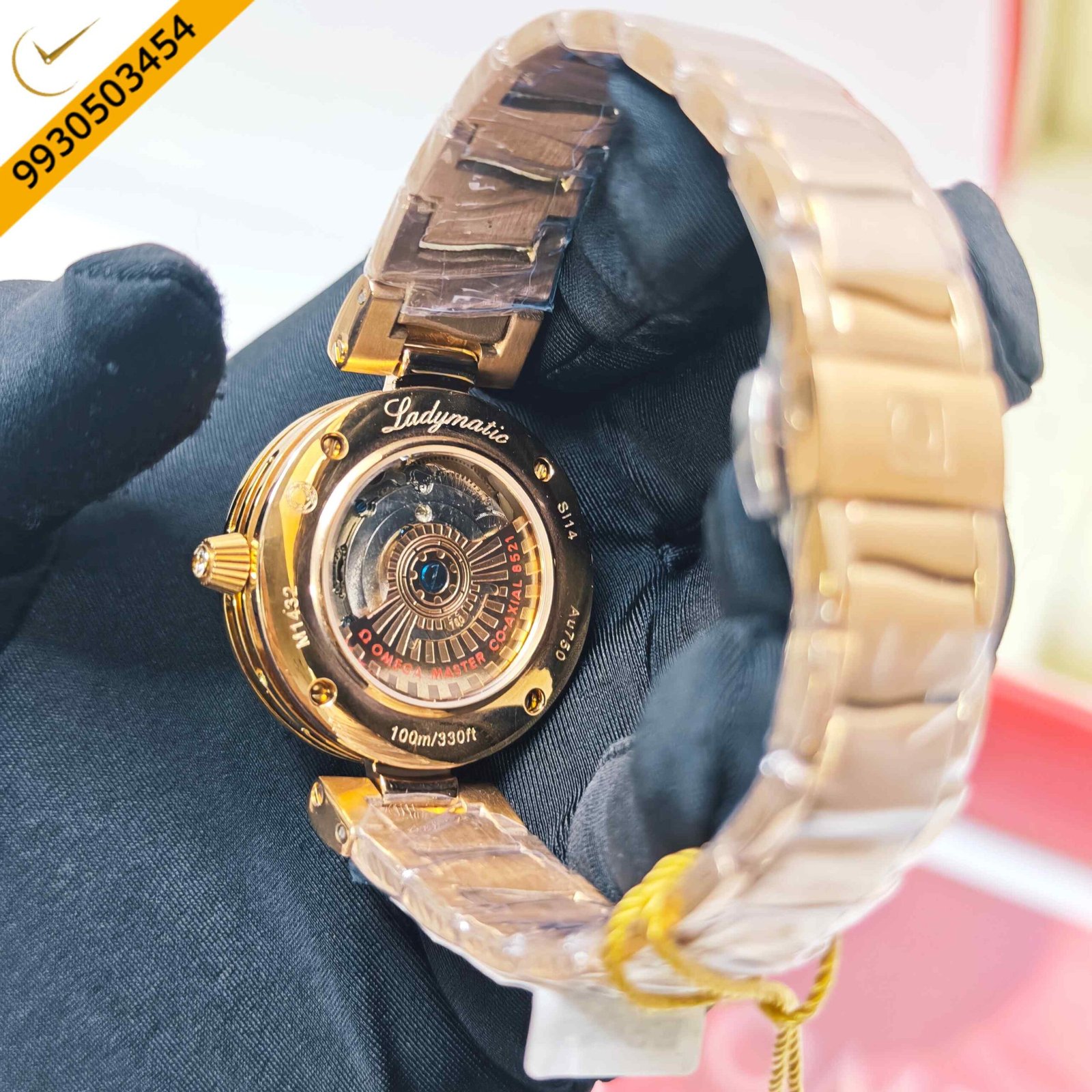 Omega De Ville Ladymatic Tourbillon Steel Golden White Dial Diamond Marker Swiss Semi ETA Automatic Watch - Image 4
