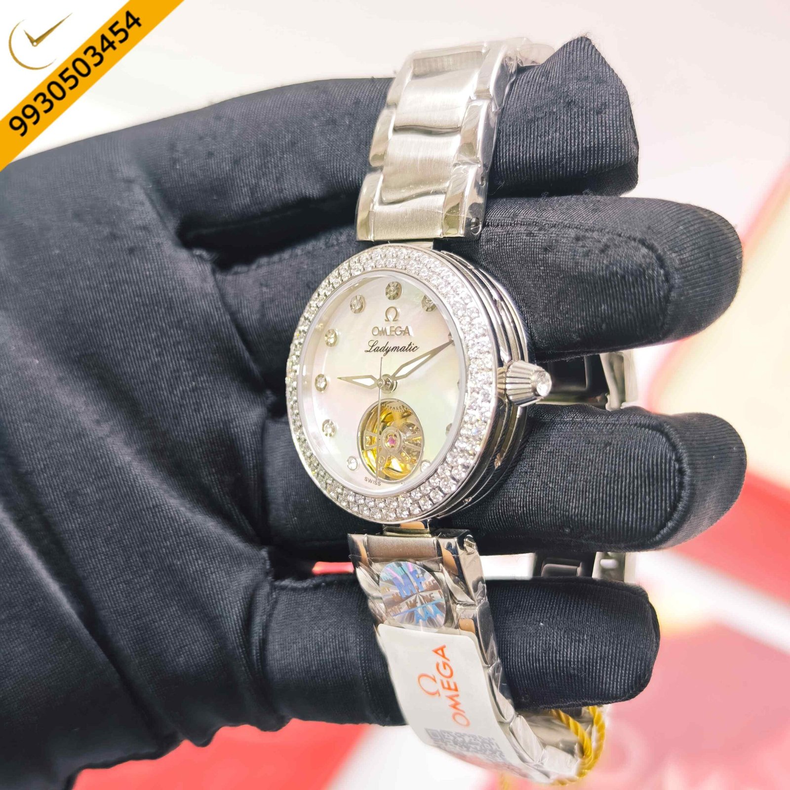 Omega De Ville Ladymatic Tourbillon Steel White Dial Diamond Marker Swiss Semi ETA Automatic Watch - Image 2