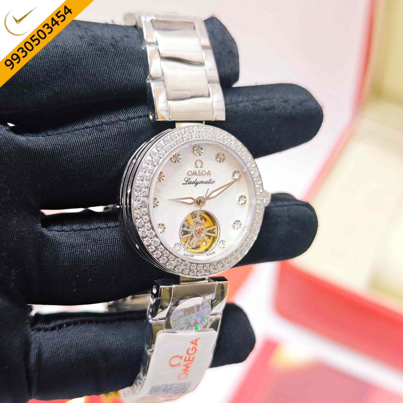 Omega De Ville Ladymatic Tourbillon Steel White Dial Diamond Marker Swiss Semi ETA Automatic Watch - Image 3