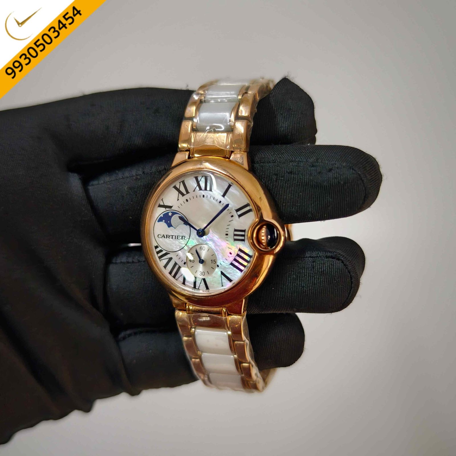 Cartier Ballon Bleu De Mother-of-pearl dial white ceramic and Rose Gold Strap Swiss Semi ETA Automatic Watch - Image 2