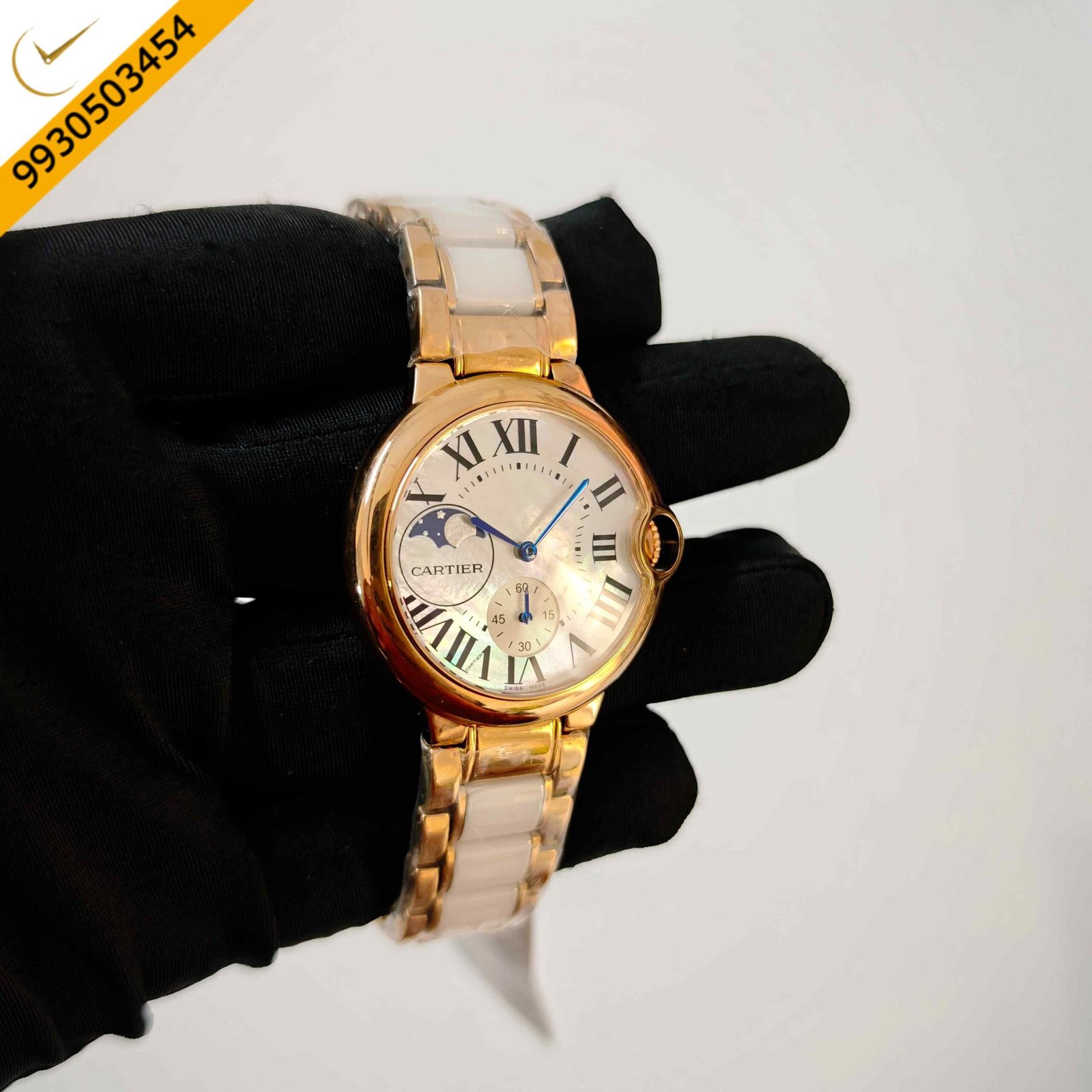 Cartier Ballon Bleu De Mother-of-pearl dial white ceramic and Rose Gold Strap Swiss Semi ETA Automatic Watch - Image 3