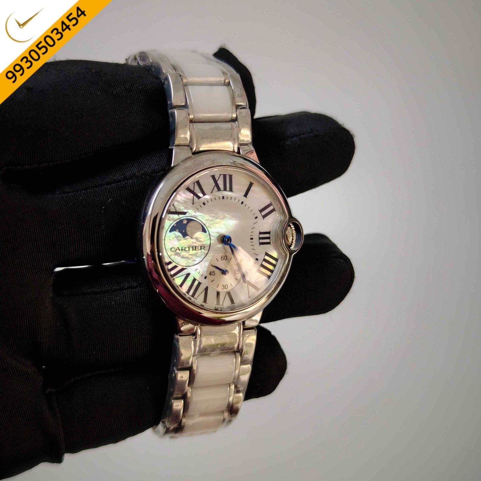 Cartier Ballon Bleu De Mother-of-pearl dial white ceramic and Steel Strap Swiss Semi ETA Automatic Watch - Image 3
