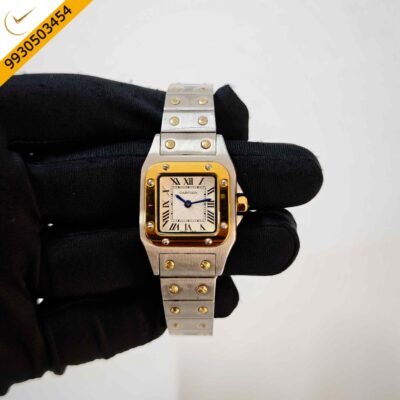Cartier Santos Jewel Gold White Dial Dual Tone Swiss Quartz Watch