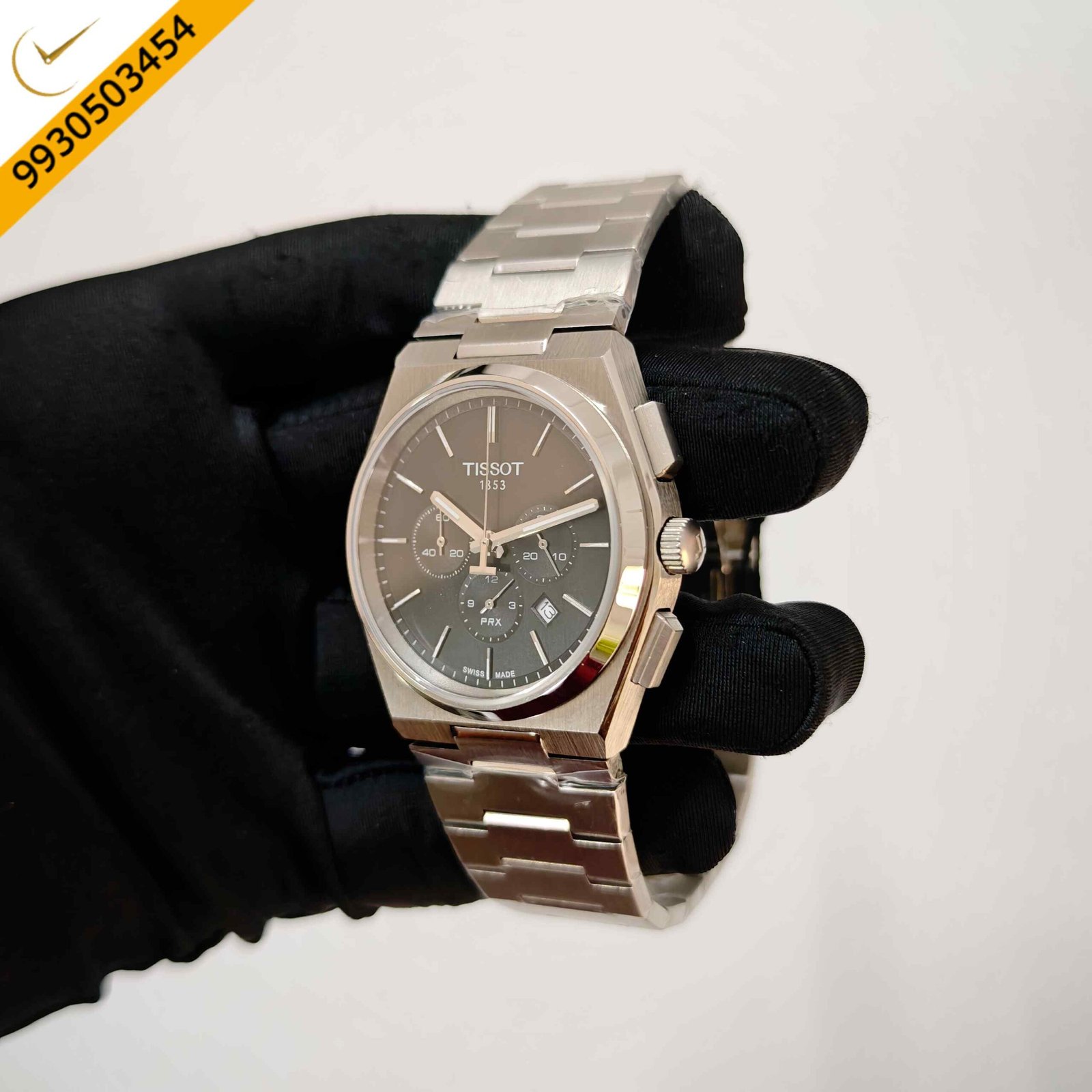 Tissot PRX Chronograph Steel Black Dial Steel Strap Swiss Watch - Image 2