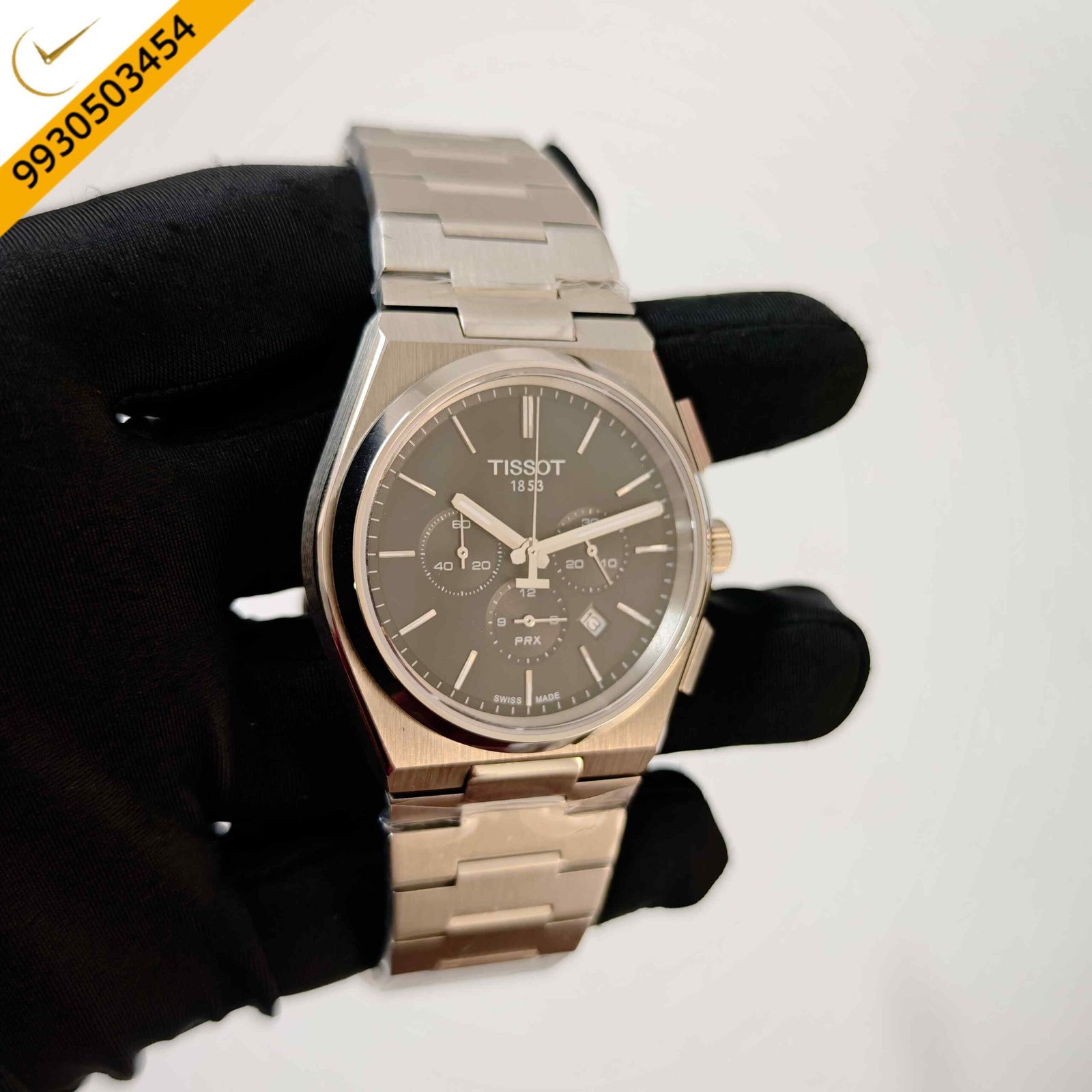 Tissot PRX Chronograph Steel Black Dial Steel Strap Swiss Watch - Image 3