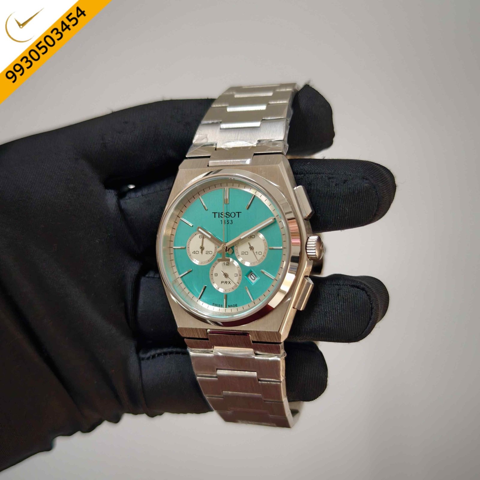 Tissot PRX Chronograph Steel Turquoise Dial Steel Strap Swiss Watch - Image 2
