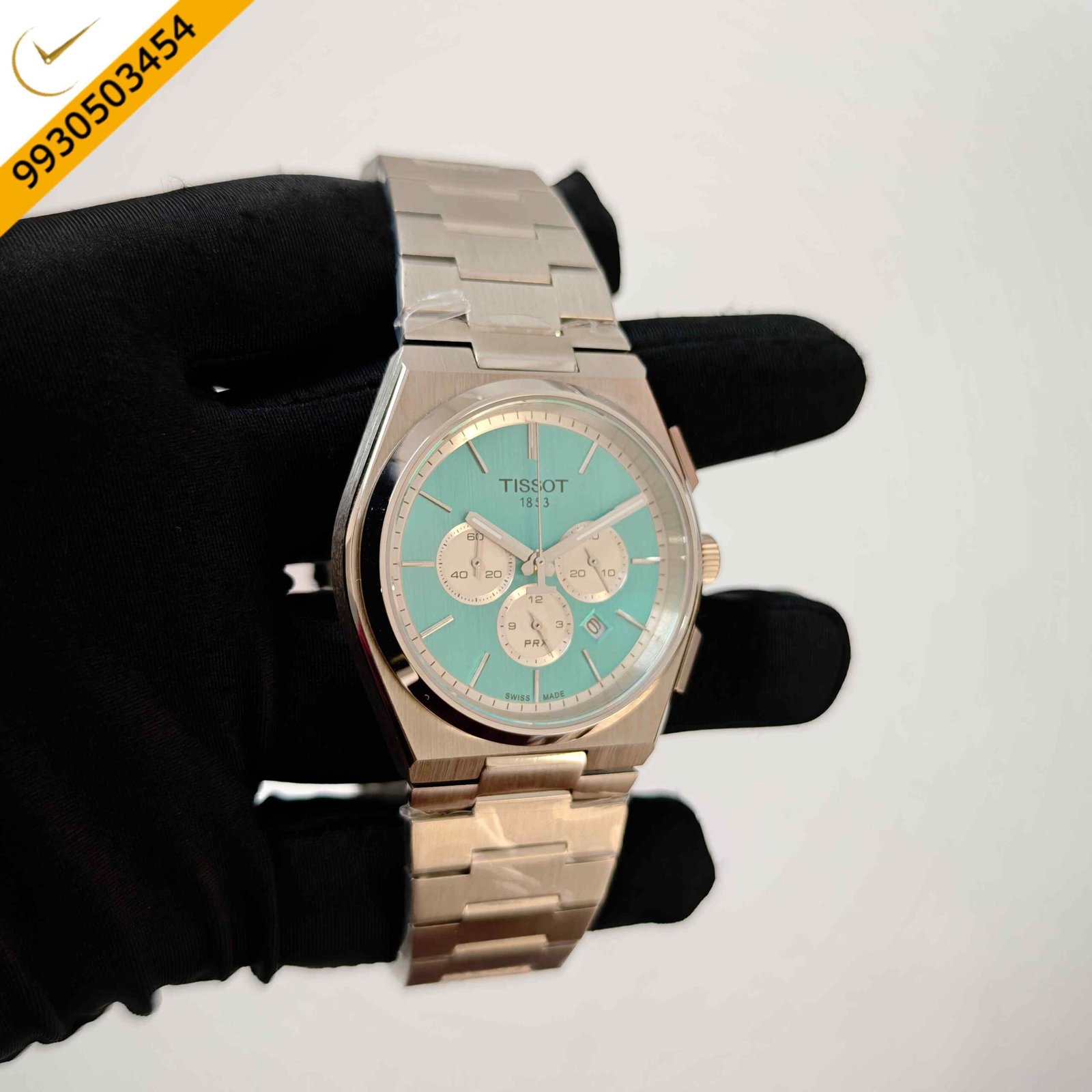 Tissot PRX Chronograph Steel Turquoise Dial Steel Strap Swiss Watch - Image 3