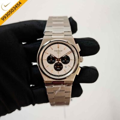 Tissot PRX Chronograph Steel White Dial Black Chrono Steel Strap Swiss Watch