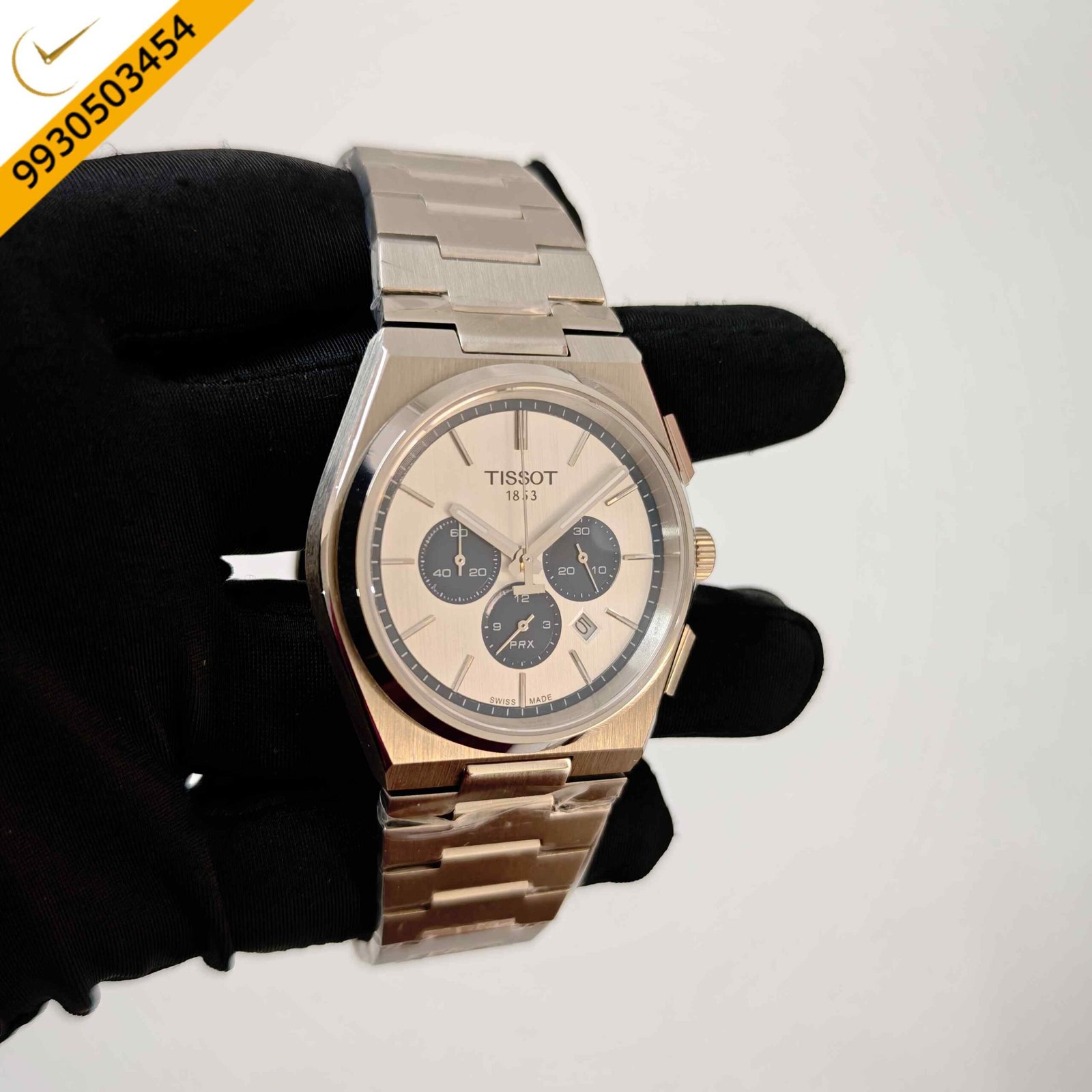 Tissot PRX Chronograph Steel White Dial Blue Chrono Steel Strap Swiss Watch - Image 3