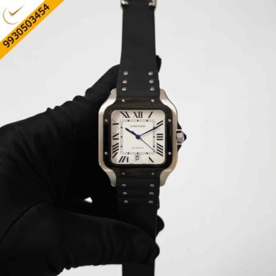 Cartier Santos de Steel White Dial Black Rubber Strap Swiss Automatic Watch