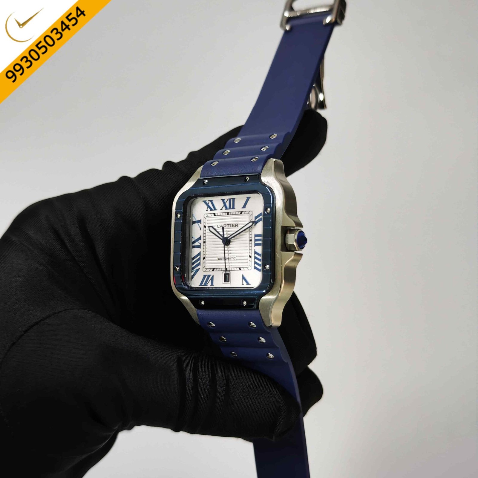 Cartier Santos de Steel White Dial Rubber Strap Swiss Automatic Watch - Image 2