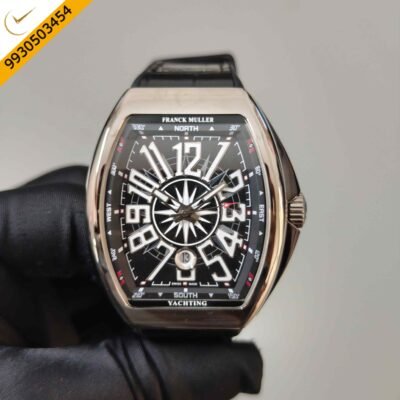 Franck Muller Vanguard Yachting Steel Black Dial Leather Strap Swiss Automatic Watch