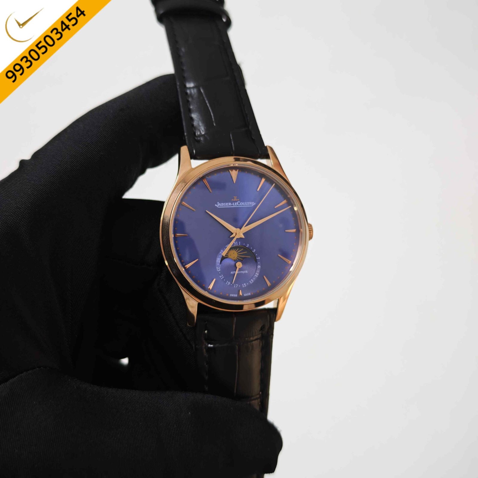 Jaeger-LeCoultre Master Control Moon Phase Rose Gold Blue Dial Swiss Automatic Watch - Image 3