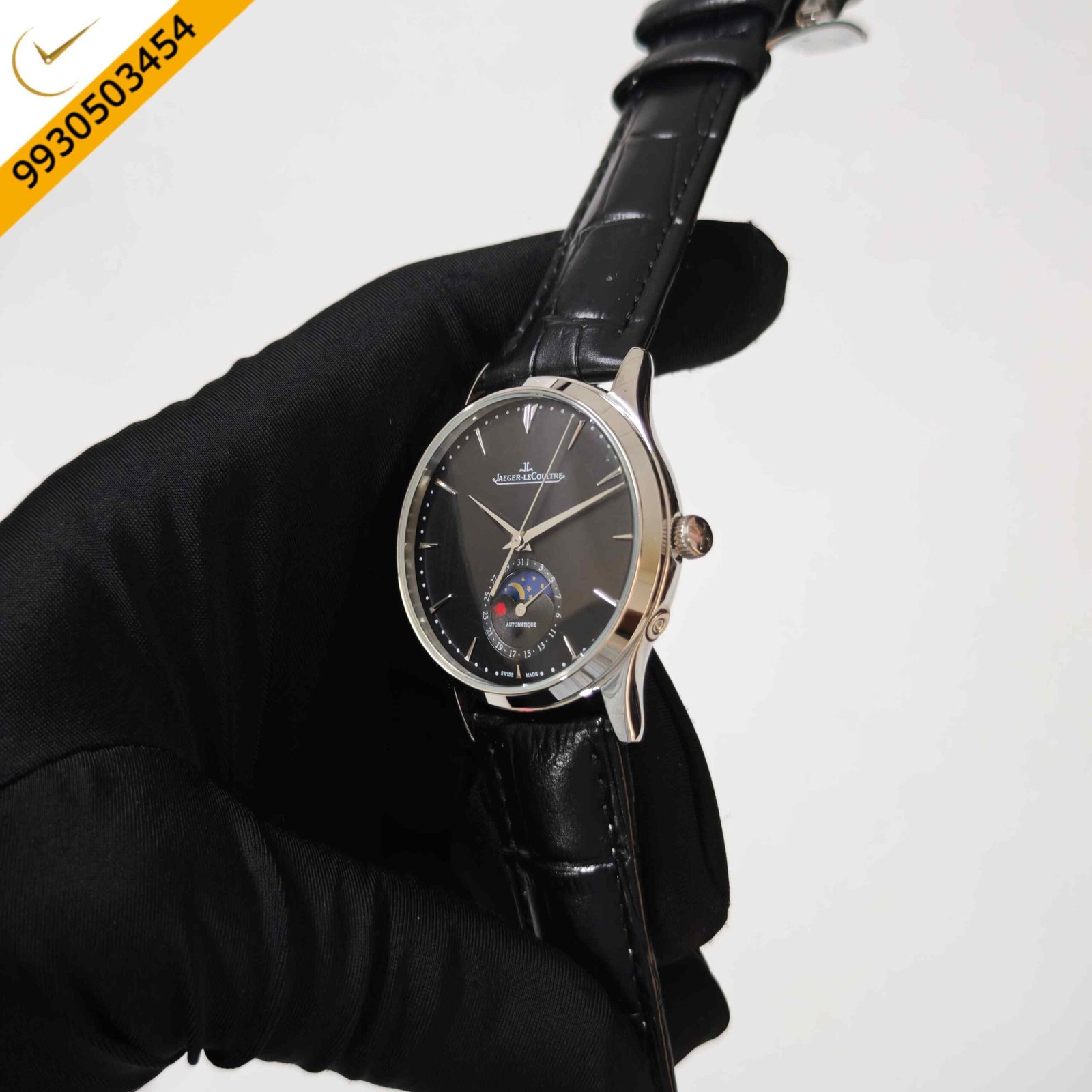 Jaeger-LeCoultre Master Control Moon Phase Steel Full Black Dial Swiss Automatic Watch - Image 2