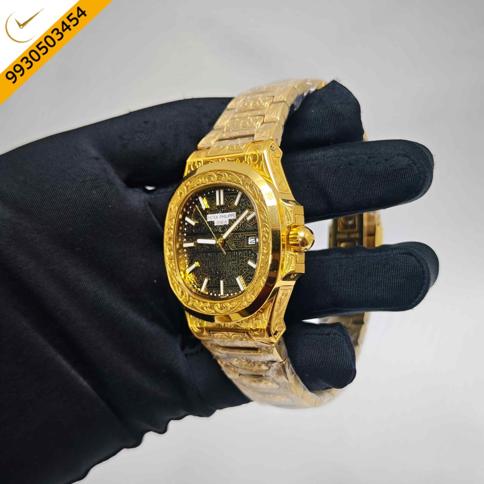 Patek Philippe Nautilus Gold engraved Black Dial Swiss Quartz Watch - Image 2