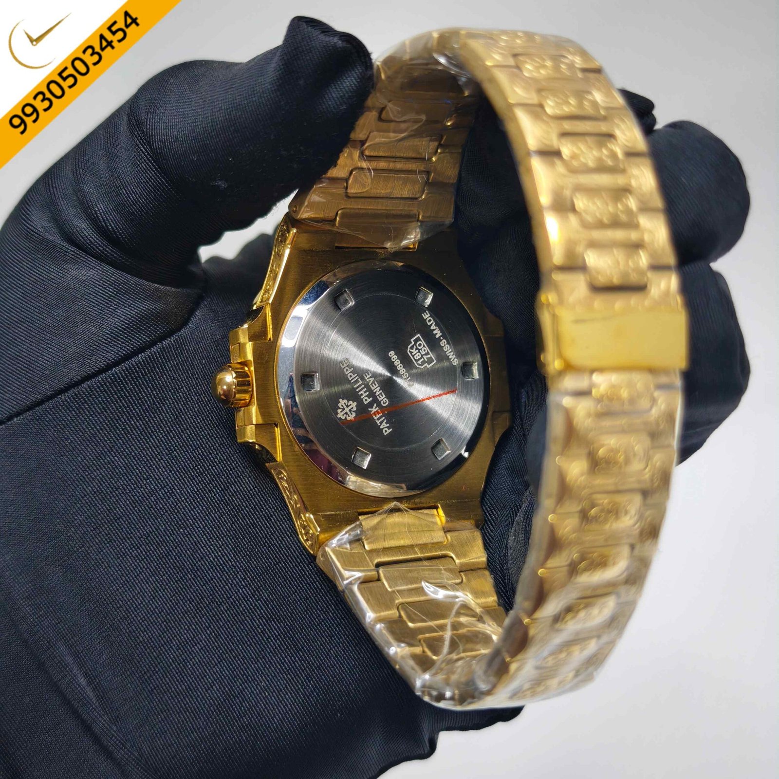 Patek Philippe Nautilus Gold engraved Black Dial Swiss Quartz Watch - Image 4