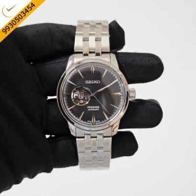 Seiko Presage Open Heart Steel Black Dial Swiss Automatic Watch