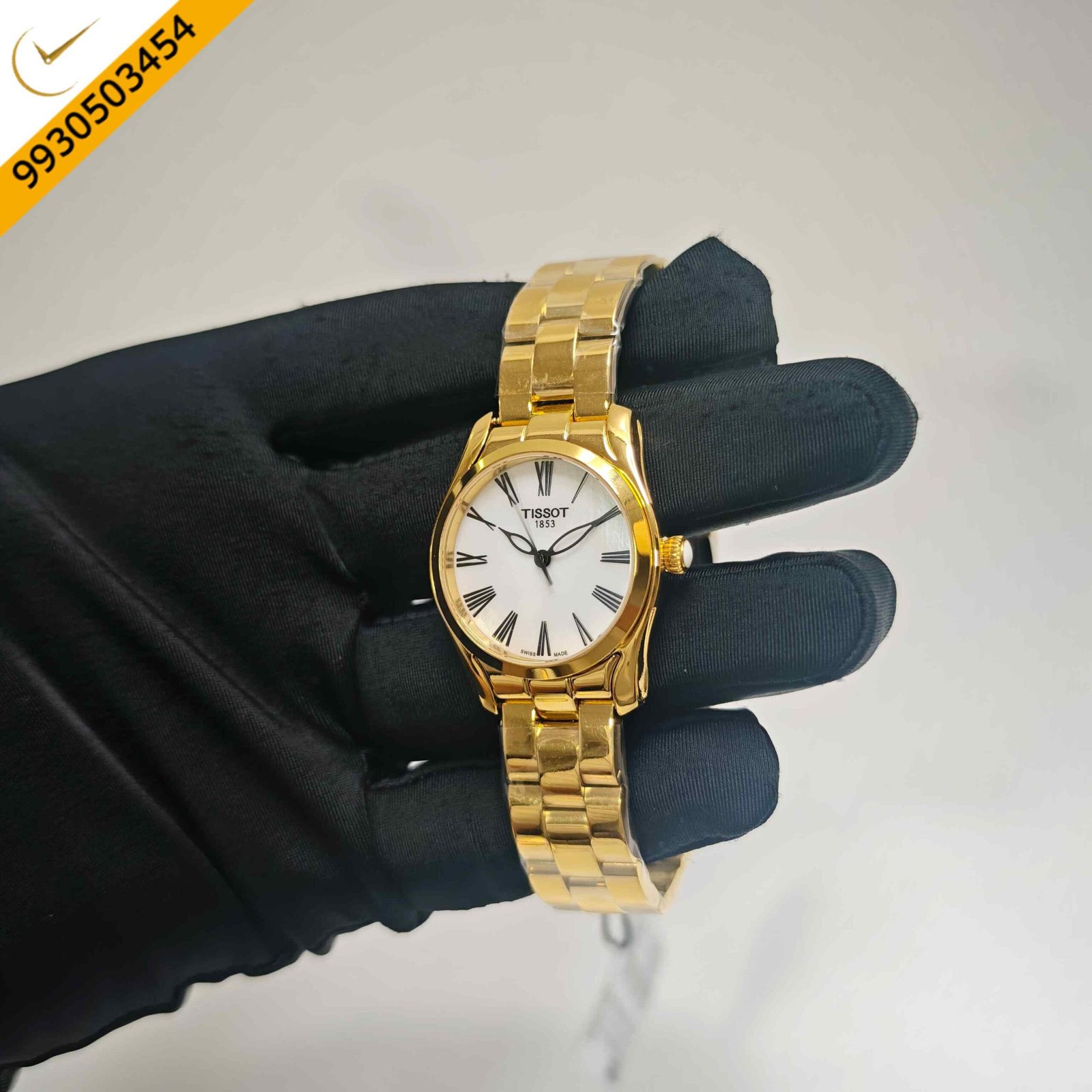 Tissot T Wave Golden White Mother of Pearl Dial Steel Strap Swiss Quartz Watch - Image 2