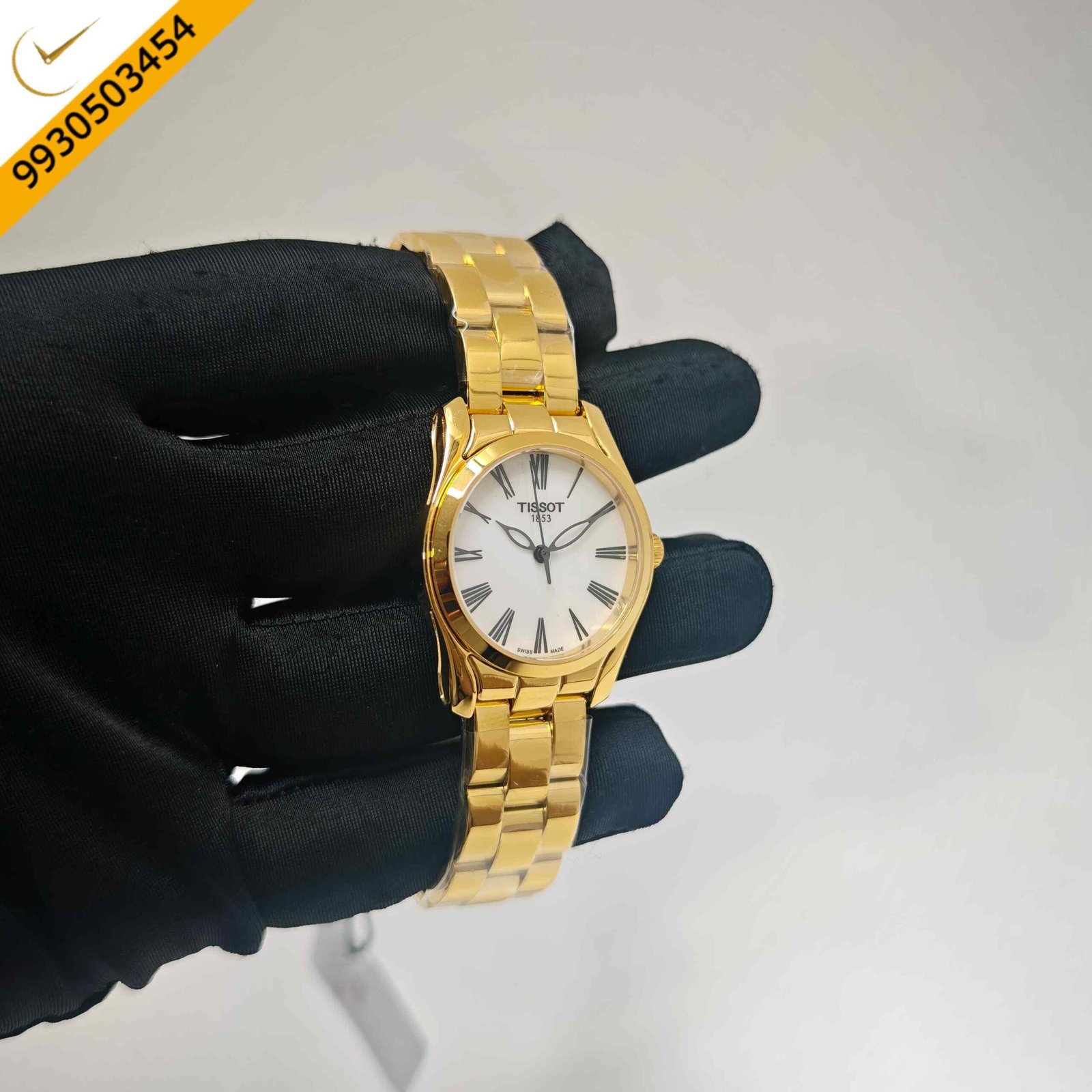 Tissot T Wave Golden White Mother of Pearl Dial Steel Strap Swiss Quartz Watch - Image 3