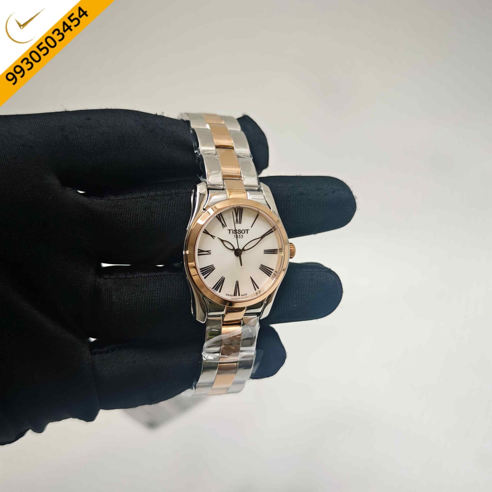 Tissot T Wave Rose Gold Steel Dual Tone White Mother of Pearl Dial Swiss Quartz Watch - Image 3