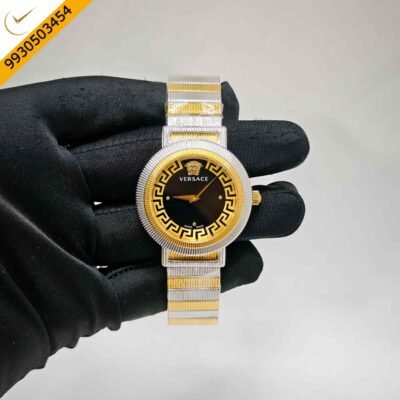 Versace Greca Chic Steel Black Dial Dual Tone Swiss Quartz Watch