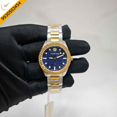 Versace Greca Dome Steel Blue Dial Dual Tone Swiss Quartz Watch