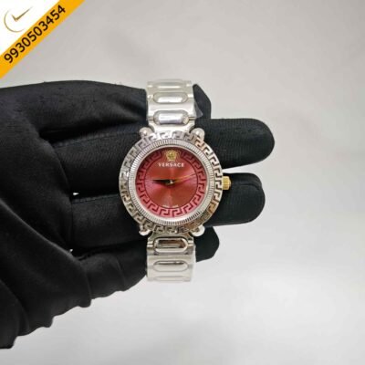 Versace Greca Twist Steel Red Dail Swiss Quartz Watch