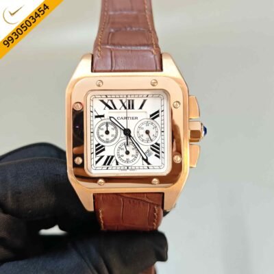 Cartier Santos 100 XL Chronograph Rose Gold White Dial Swiss Automatic Watch