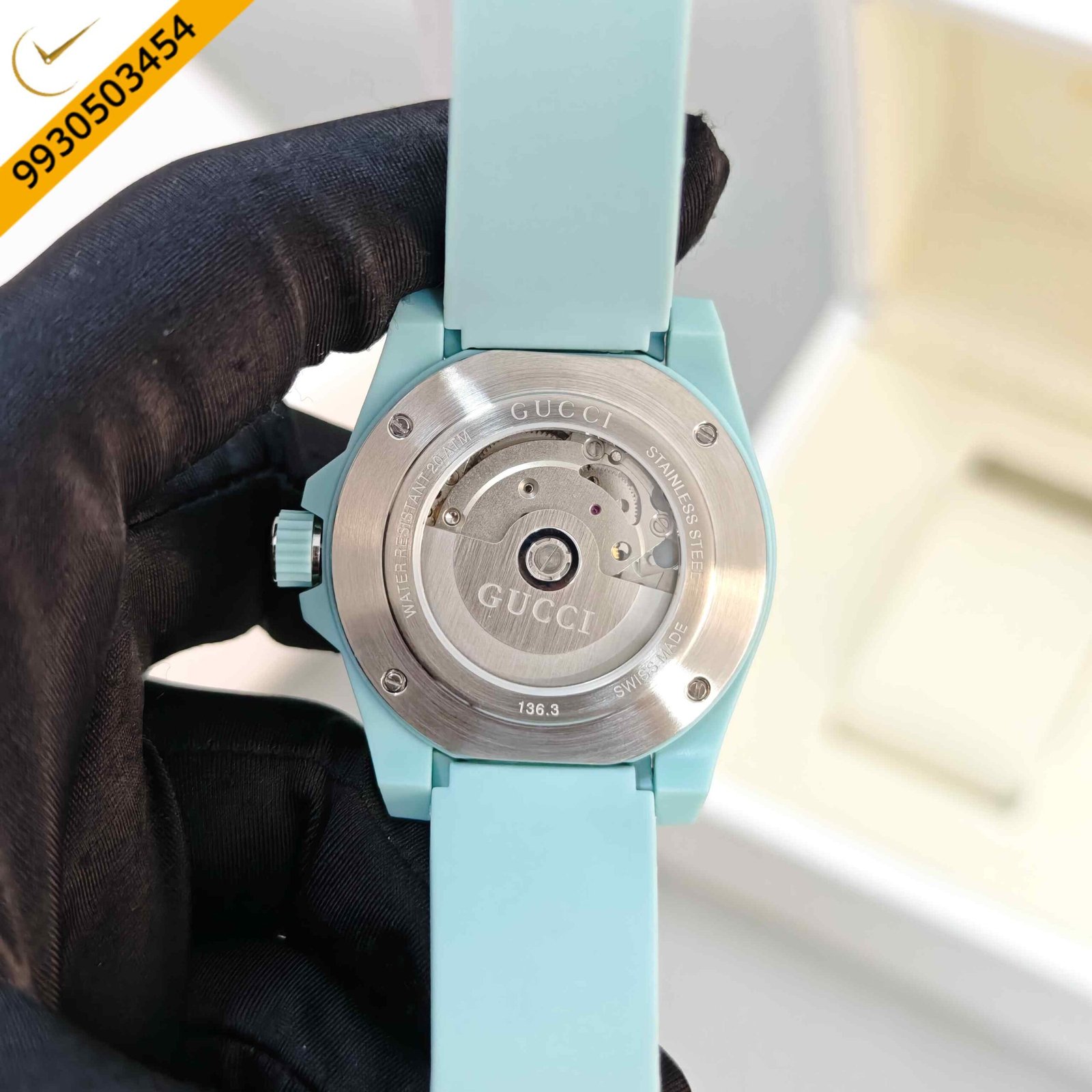 Gucci DIVE YA136344 Steel Transparent Dial Aquamarine Edition Swiss Automatic Watch - Image 3