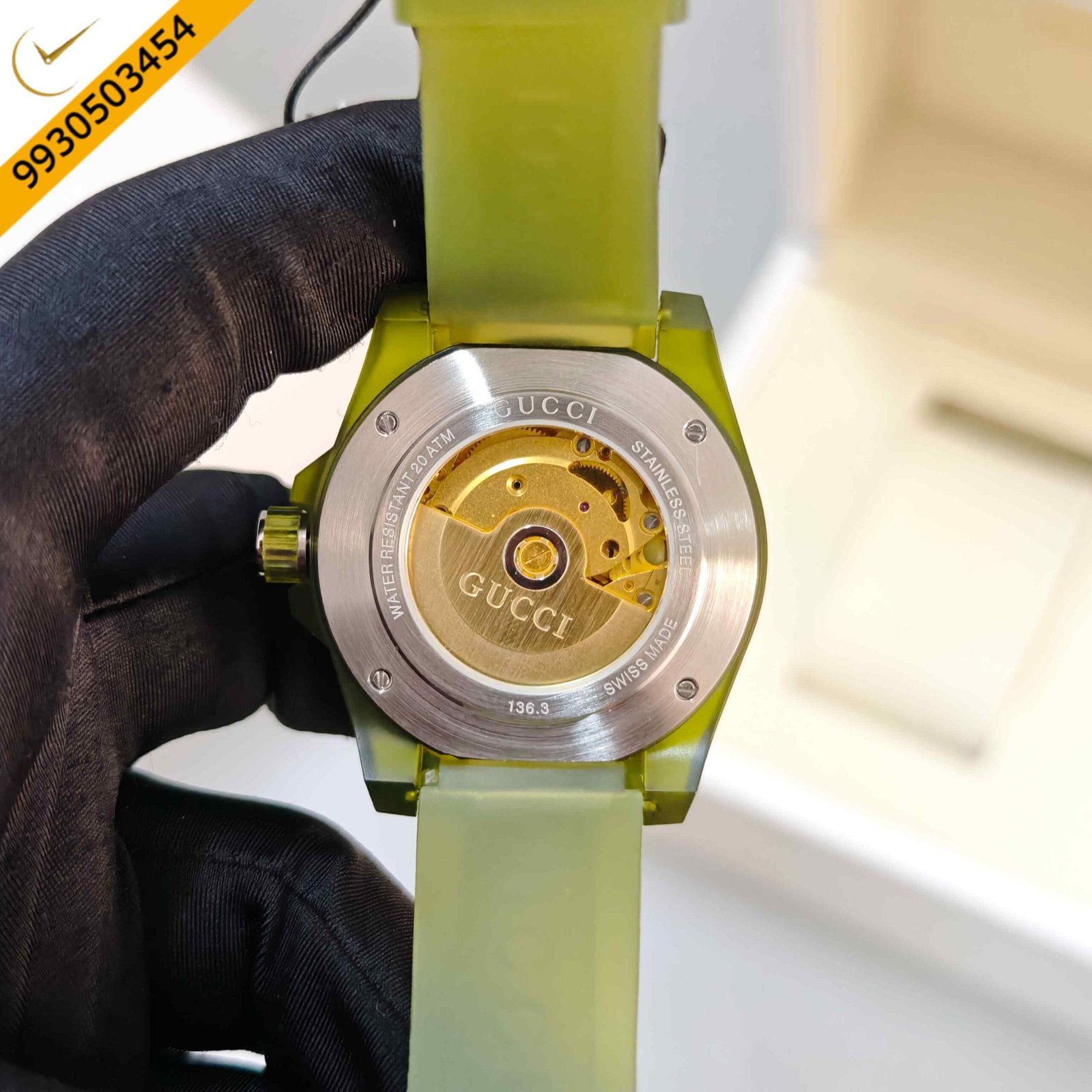 Gucci DIVE YA136344 Steel Transparent Dial Green Edition Swiss Automatic Watch - Image 3
