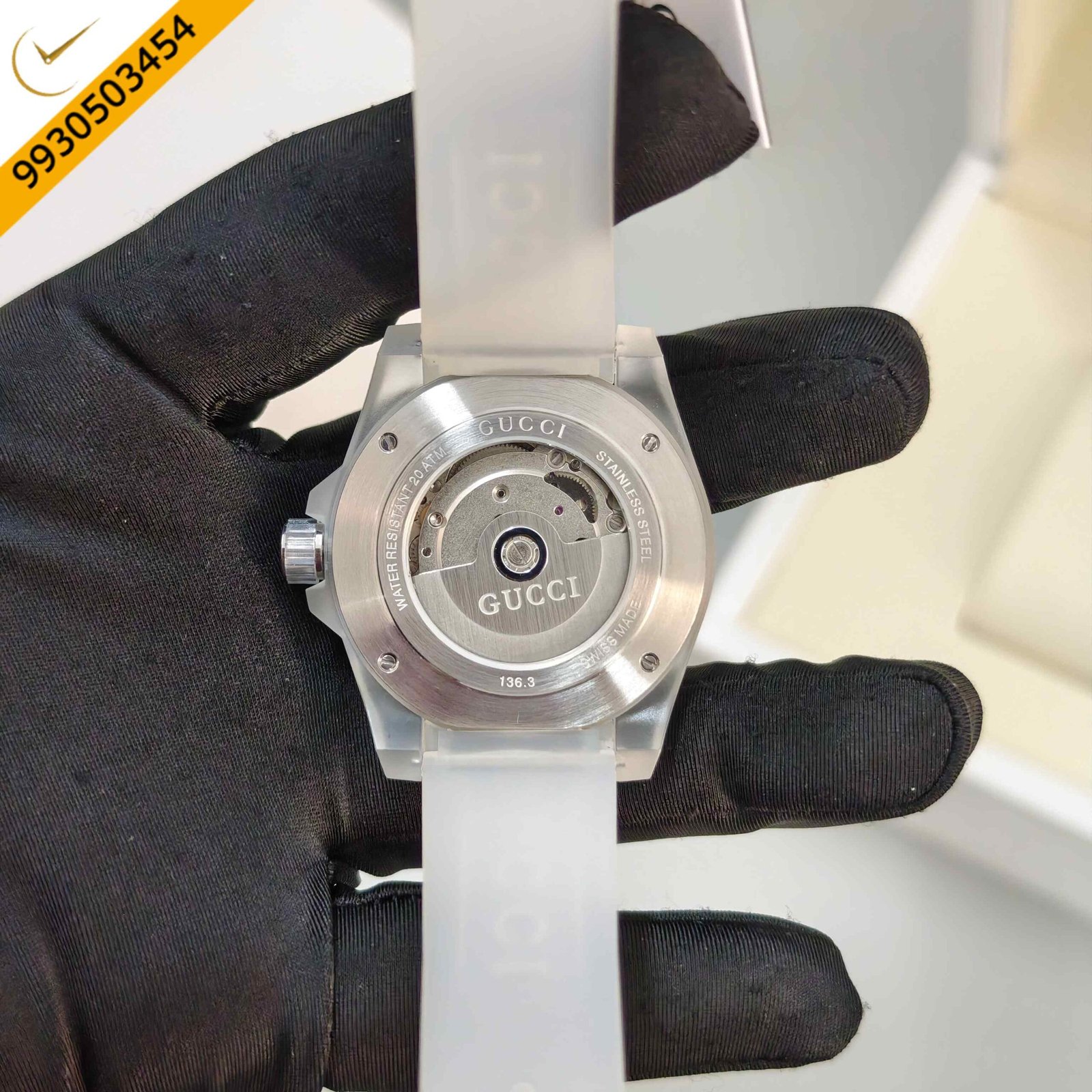 Gucci DIVE YA136344 Steel Transparent Dial White Edition Swiss Automatic Watch - Image 3