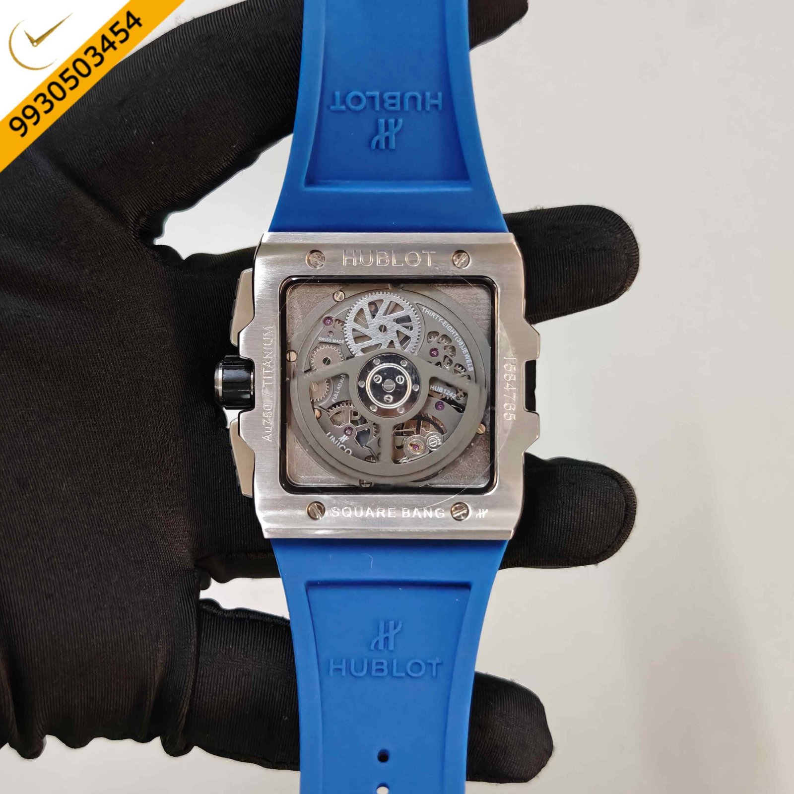 Hublot Square Bang Unico Titanium Steel Grey Dial Blue Rubber Strap Swiss Quartz Watch - Image 2