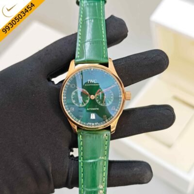 IWC Schaffhausen Portugieser Rose Gold Full Green Dial Leather Strap Swiss Automatic Watch