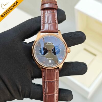 IWC Schaffhausen Portugieser Rose Gold Grey Dial Leather Strap Swiss Automatic Watch