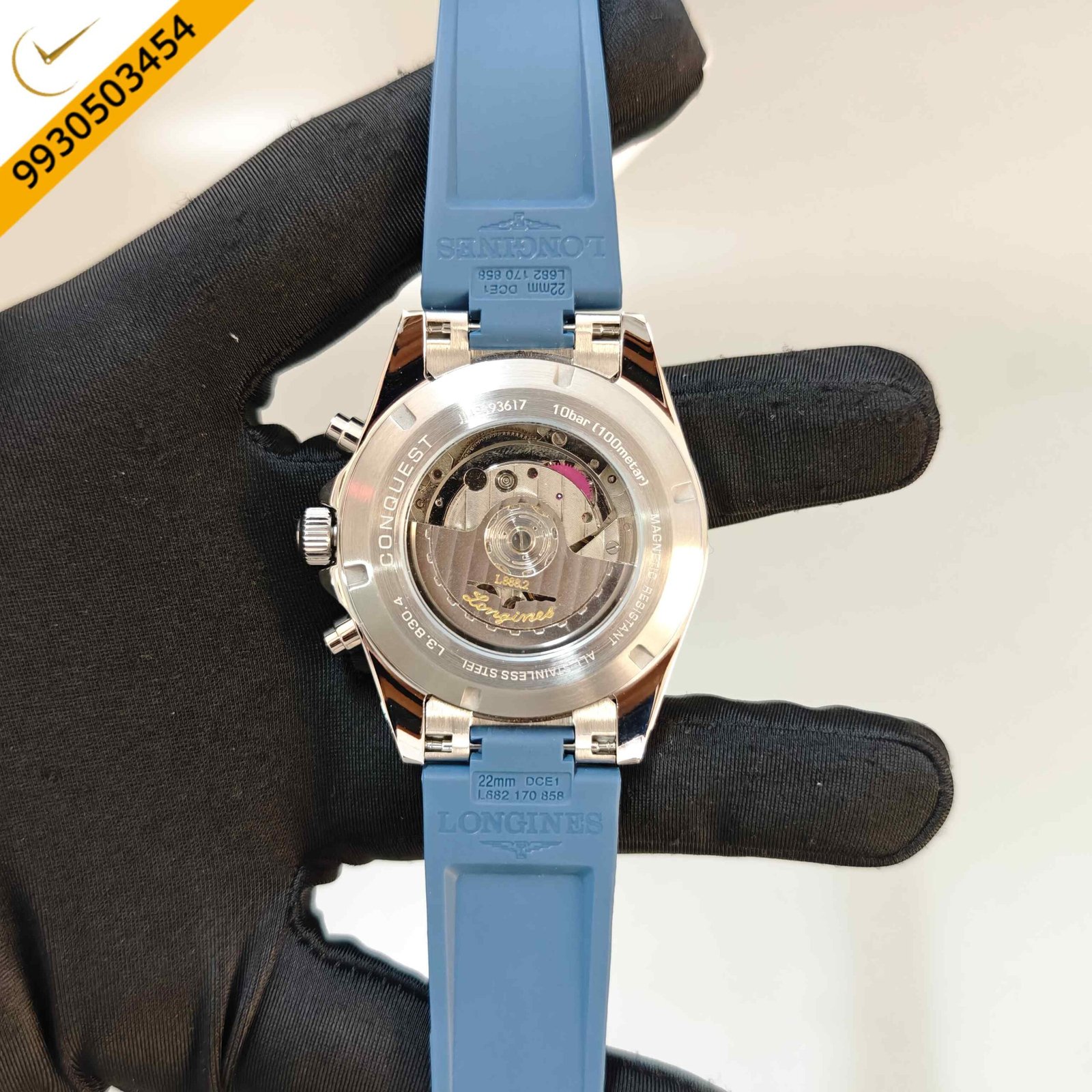Longines Conquest Chronograph Steel White Dial Blue Ruber Strap Swiss Automatic Watch - Image 2