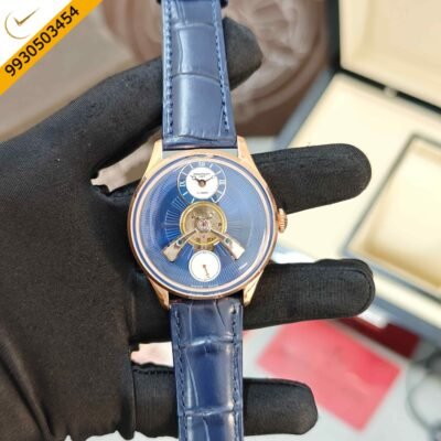 Patek Philippe Geneve Tourbillon Rose Gold Full Blue Roman Dial Leather Strap Swiss Automatic Watch