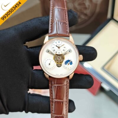 Patek Philippe Geneve Tourbillon Rose Gold White Dial Leather Strap Swiss Automatic Watch