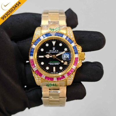 Rolex GMT-Master II Golden Diamond Bazel Black Dial Swiss Automatic Watch