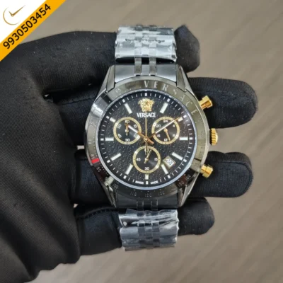 Versace Chrono Master Full Black Coated Steel Black Dial Swiss Quartz Watch