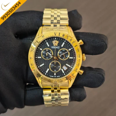Versace Chrono Master Full Yellow Gold Black Dial Swiss Quartz Watch