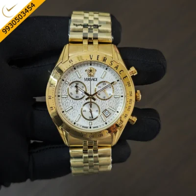 Versace Chrono Master Full Yellow Gold White Dial Swiss Quartz Watch