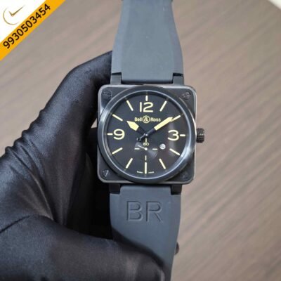 Bell & Ross BR 03-92 S Steel Black Coated Full Black Yellow Marker Rubber Strap Swiss Quartz watch