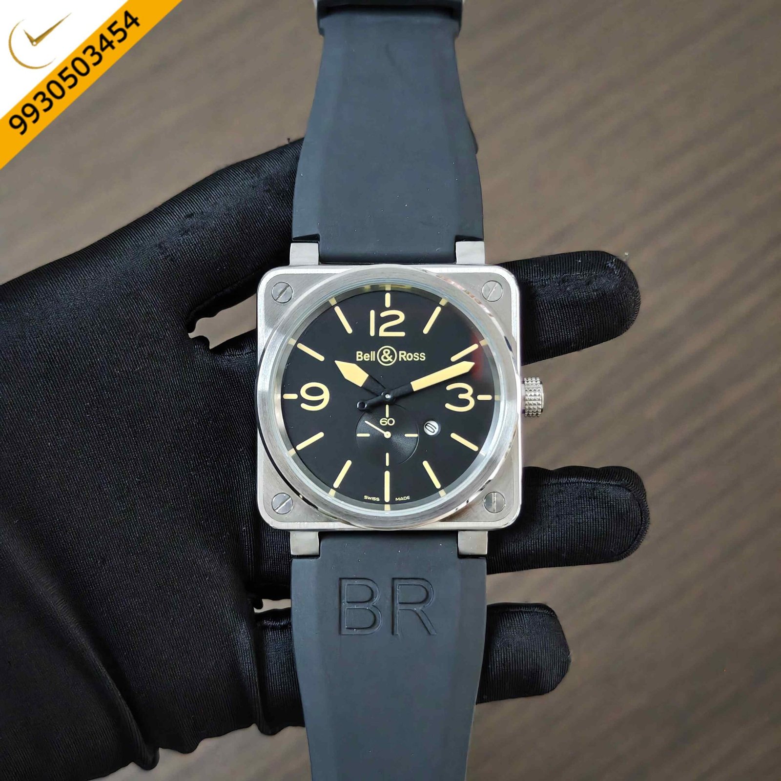 Bell & Ross BR 03-92 S Steel Full Black Yellow Marker Rubber Strap Swiss Quartz watch