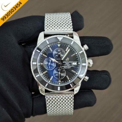 Breitling Superocean Heritage Chronograph Steel Black Dial mesh bracelet Swiss Watch